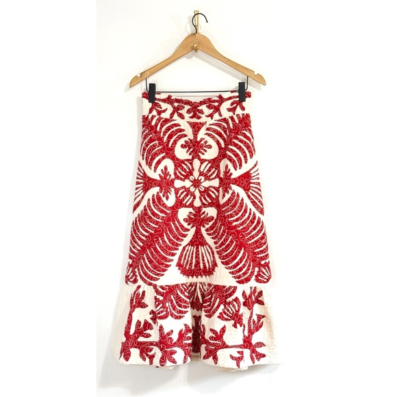 SEA New York Midi Quilted Floral Henrietta Linen-Blend Skirt - Picture 2 of 7